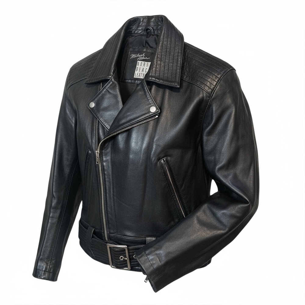 Michael Hoban Women’s Black Leather Moto Style Jacket Size 7/8 90’s Bikercore